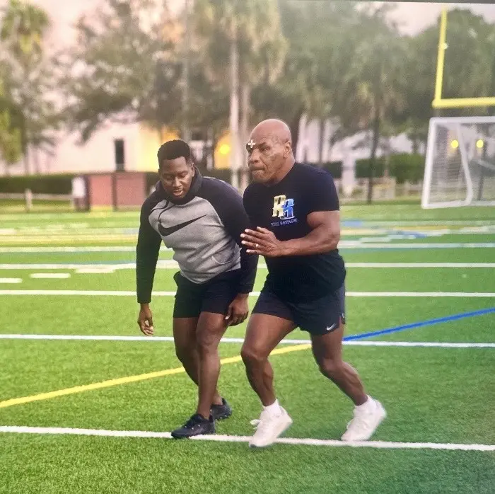Athletic movement and footwork practice on a sports field