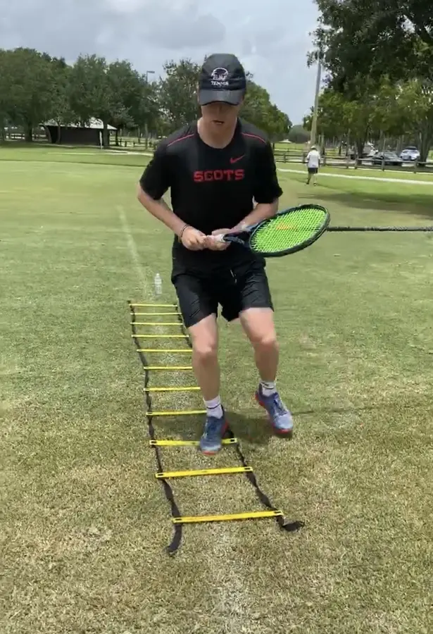 Racket-sport footwork practice using an agility ladder